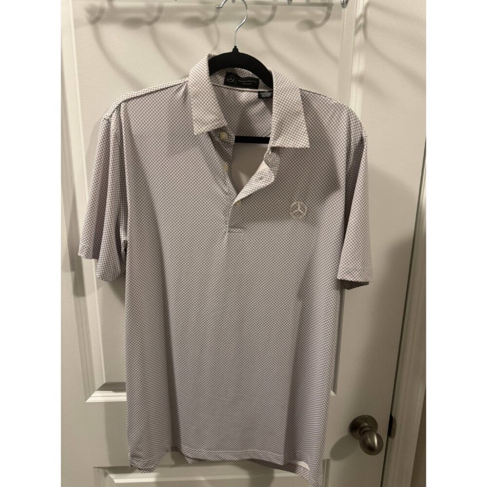 Mercedes-Benz Collection Polo Shirt Men's M Gray Charcoal Gingham Short Sleeve